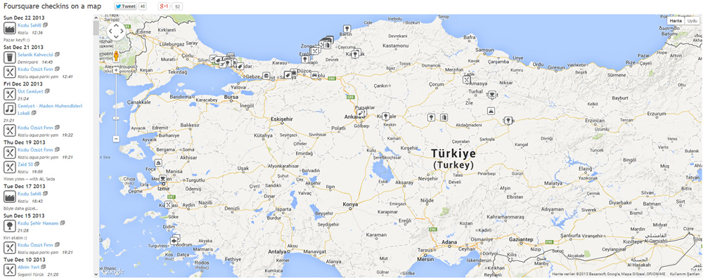 4sqmap ile Foursquare Harita ve İstatistikler