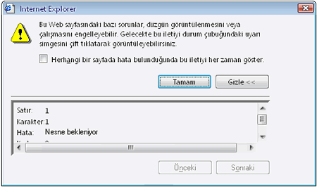 Javascript hata mesajlarını engelleyin