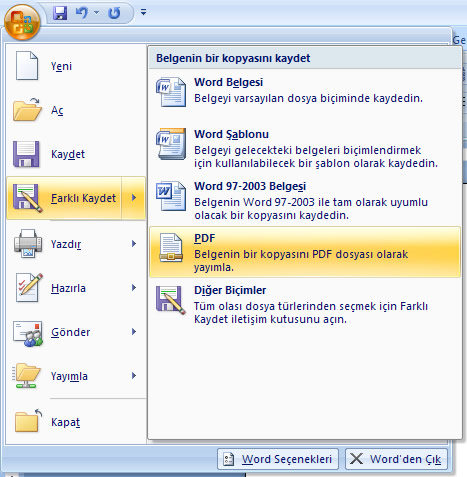 Microsoft Office 2007 Eklentisi: Microsoft PDF Olarak Kaydet