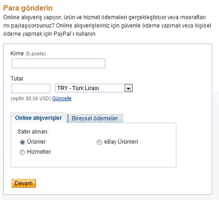 PayPal: Türk Lirası (TL) ile ödeme seçeneği