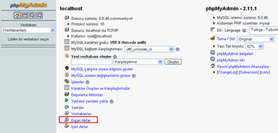 phpMyAdmin ile MySQL veritabanı yedekleme