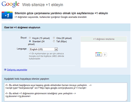 Web sitenize Google +1 Butonu Eklemek