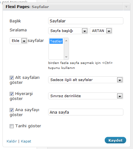 WordPress Flexi Pages Widget Türkçe Dil Dosyası